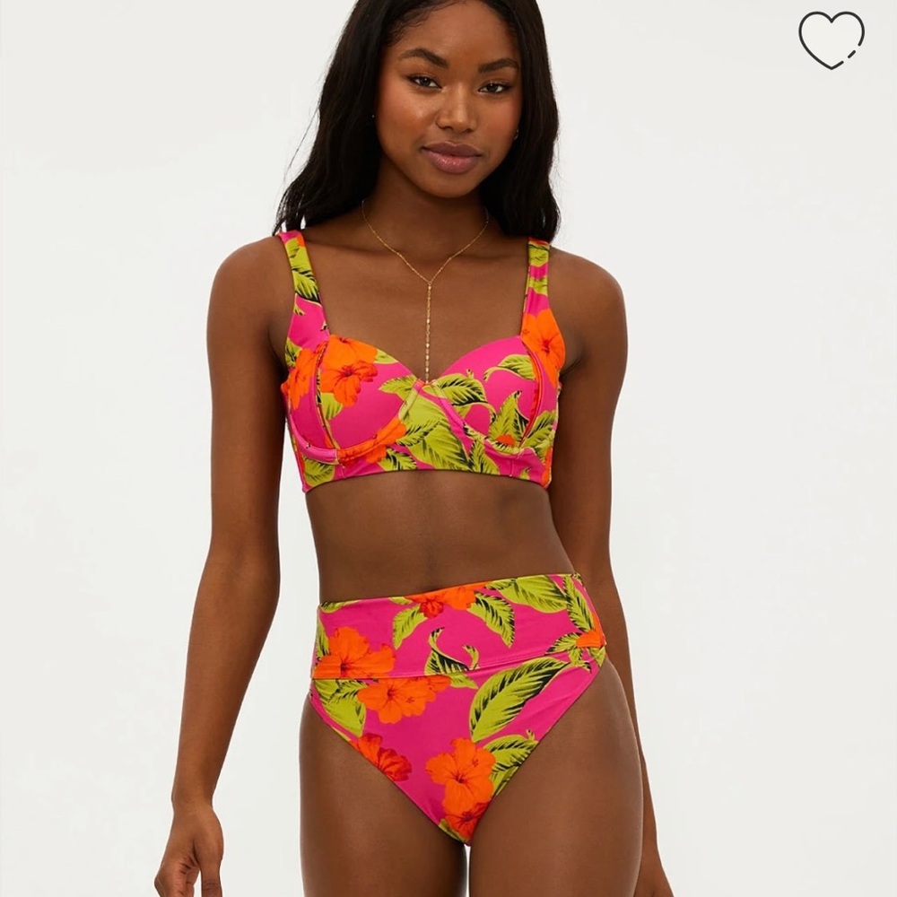 NWT Beach Riot Hibiscus Bikini Set SM Highway Bottom/Paulina Top-Floral Tropical